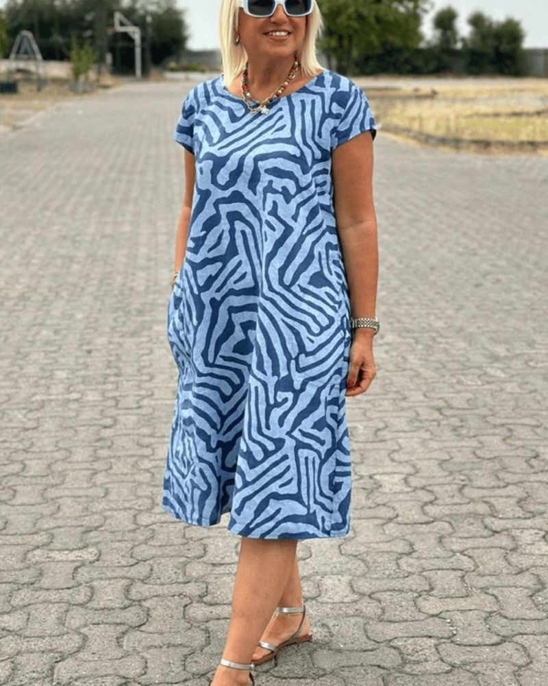 Christina™ | Zomerjurk met Ronde Hals en Elegante Print