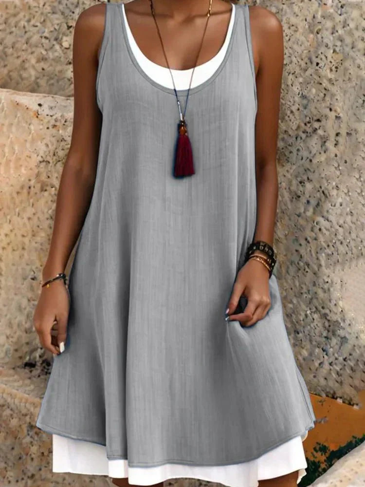 Tessa | Dames Mouwloze Scoop Neck Gelaagde Mini Jurk