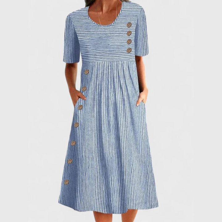 Kay™ | Gestreepte Midi-jurk met Knopen