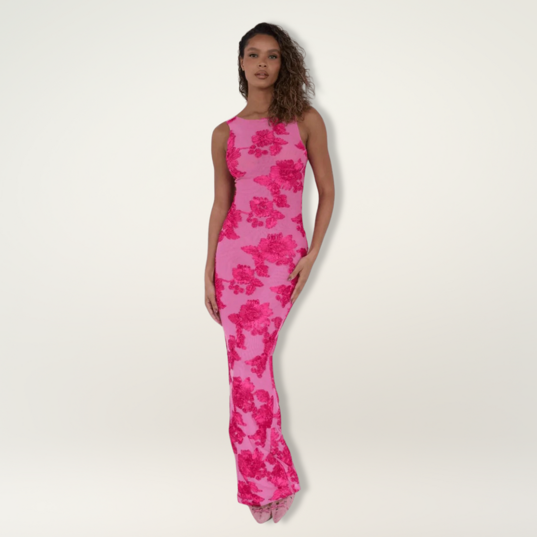 Lily™ | Elegante Maxi-jurk met Roze Bloemenontwerp