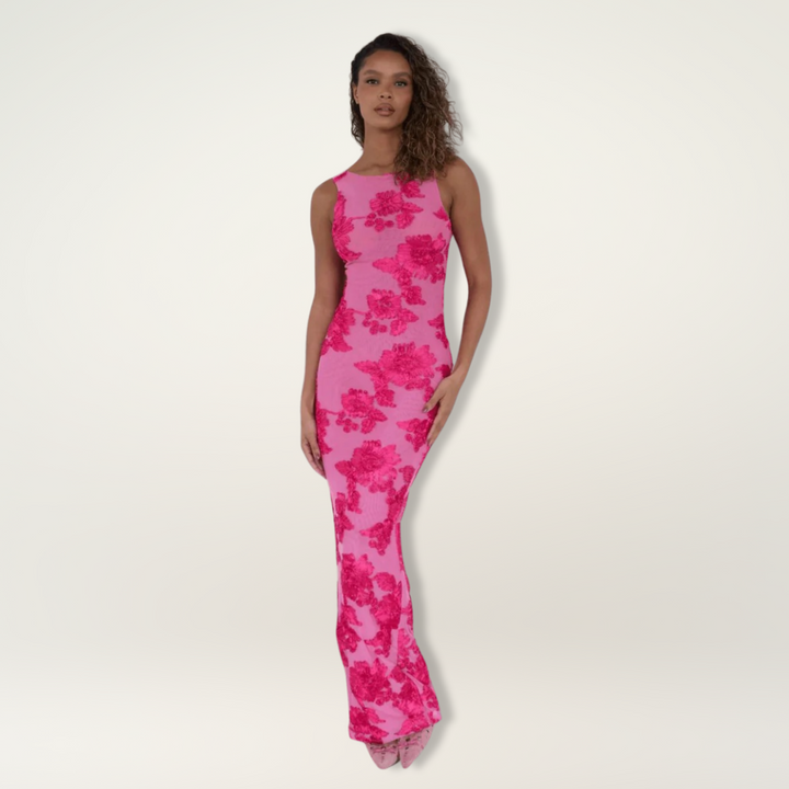 Lily™ | Elegante Maxi-jurk met Roze Bloemenontwerp