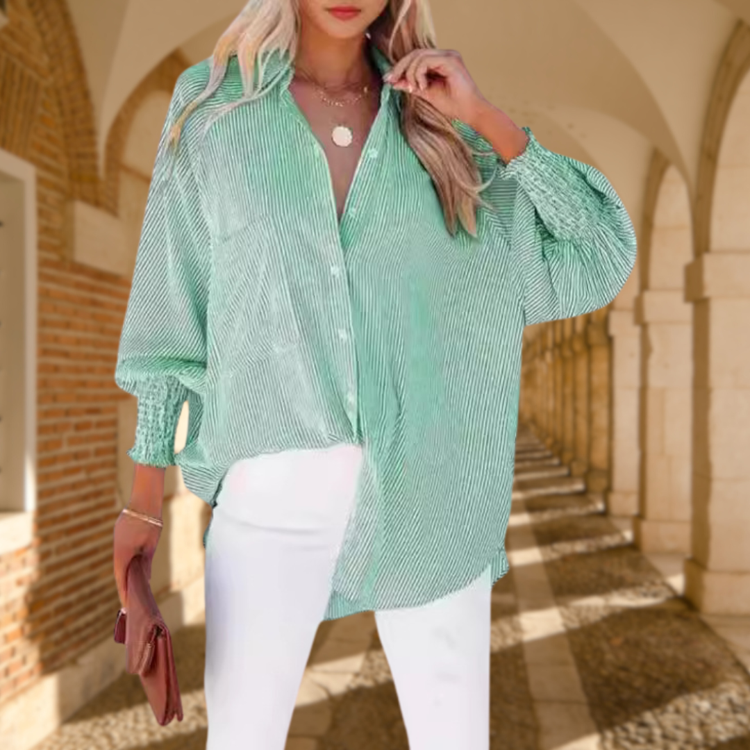 Skye | Dames Gestreepte Oversized Overhemd met Knopen Lange Mouwen