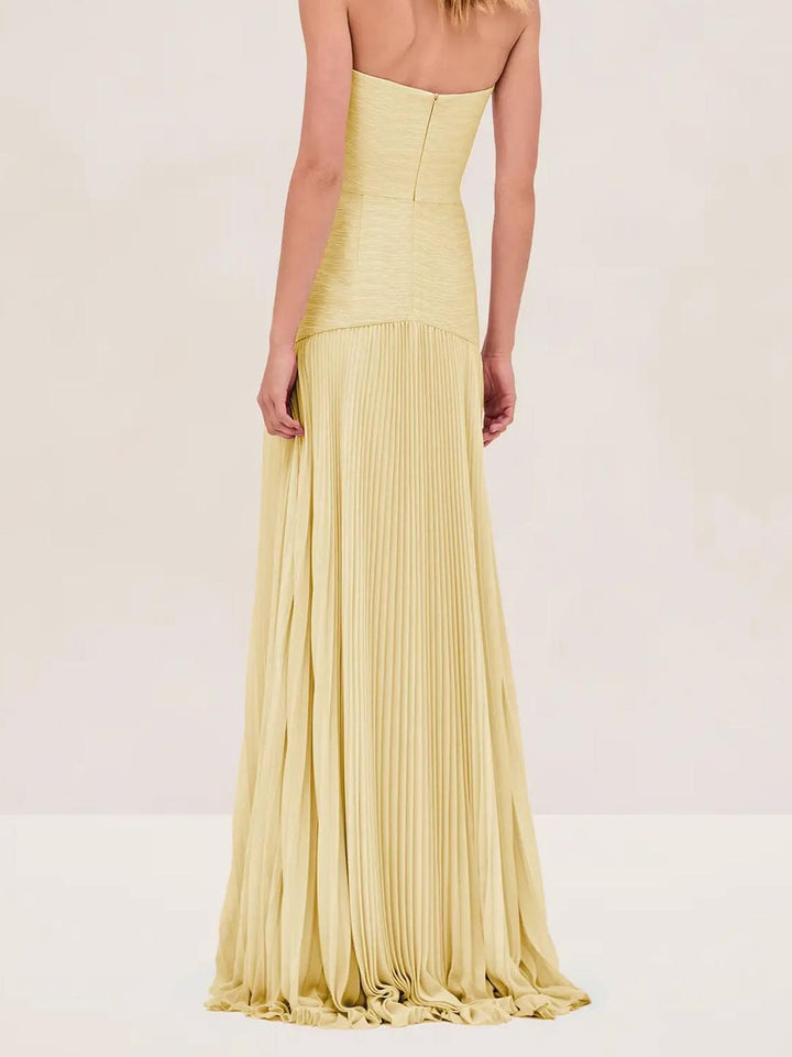 Sage | Dames Strapless Plissé Maxi Jurk Formele Avondjurk