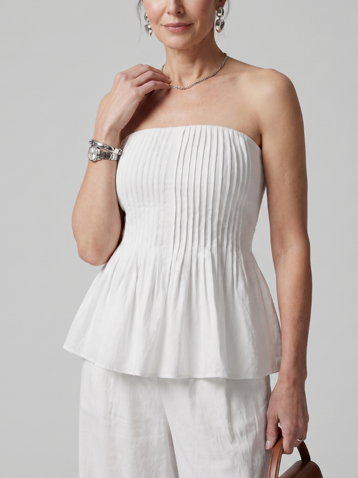 Rila | Strapless Smocked Top En Wijde Pantalon Set