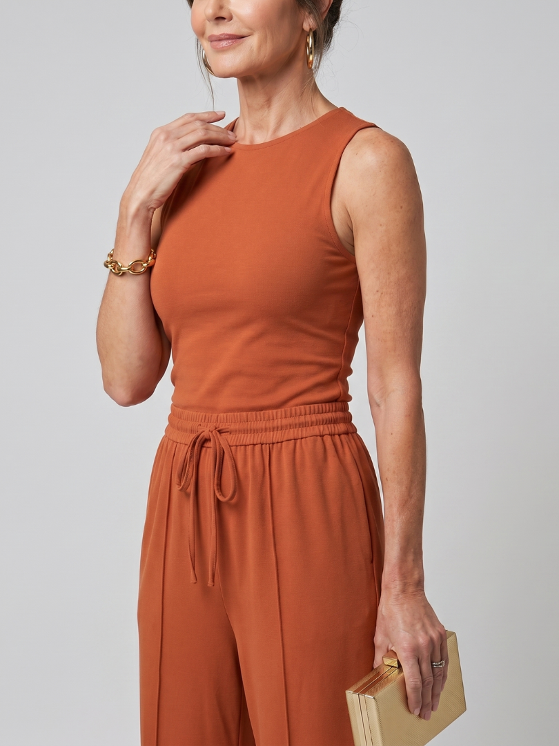 Valencia | Mouwloze Gladde Wijde Pantalon Set