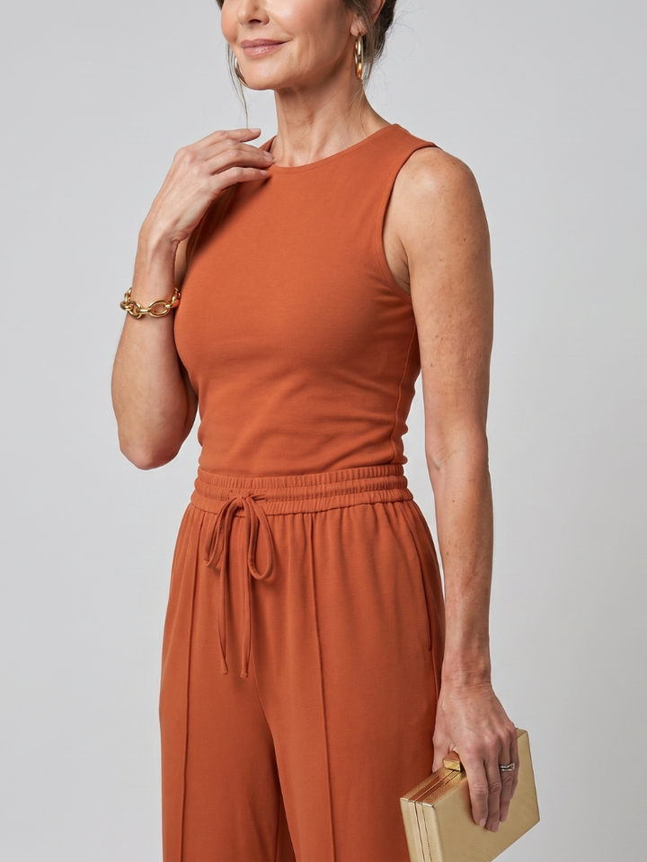 Valencia | Mouwloze Gladde Wijde Pantalon Set