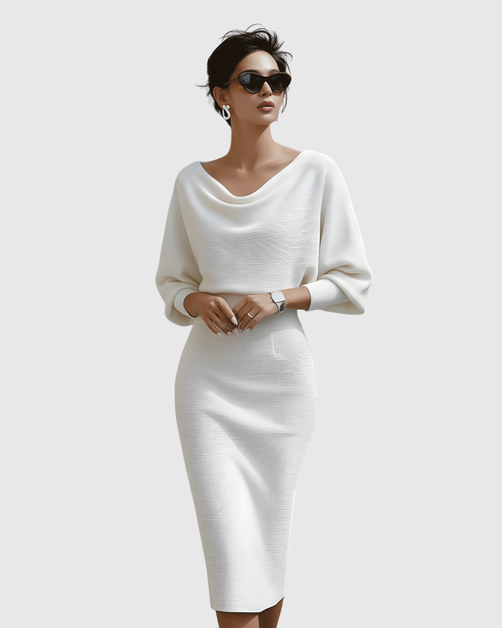 Vivienne | Vrouwen Midi-jurk met Col en Batwing Mouwen