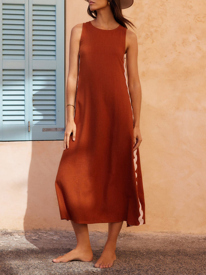 Zara | Dames Mouwloze Midi-jurk met Golvende Contrast Zijkant