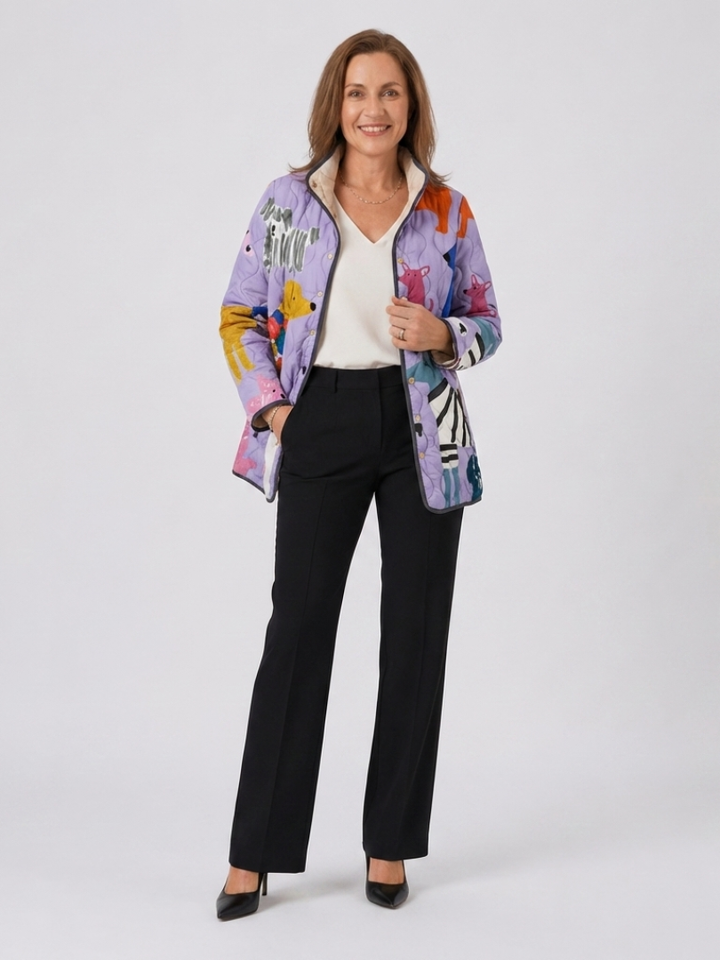 Rhea | Casual Gequilt Jacket met Hondenprint