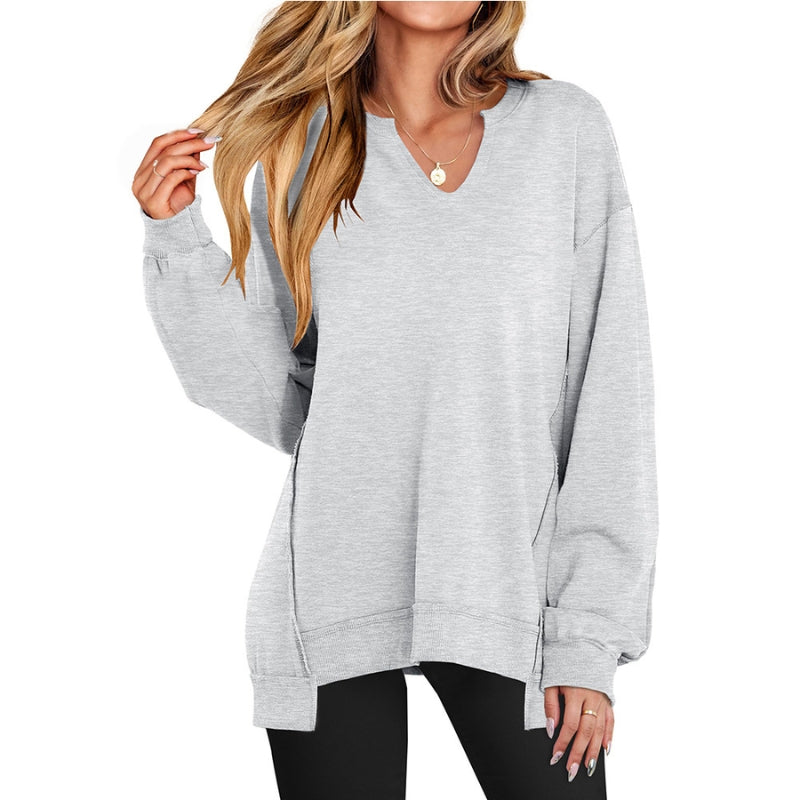 Ember | Dames Oversized V-Hals Sweatshirt Tuniek Lange Mouwen