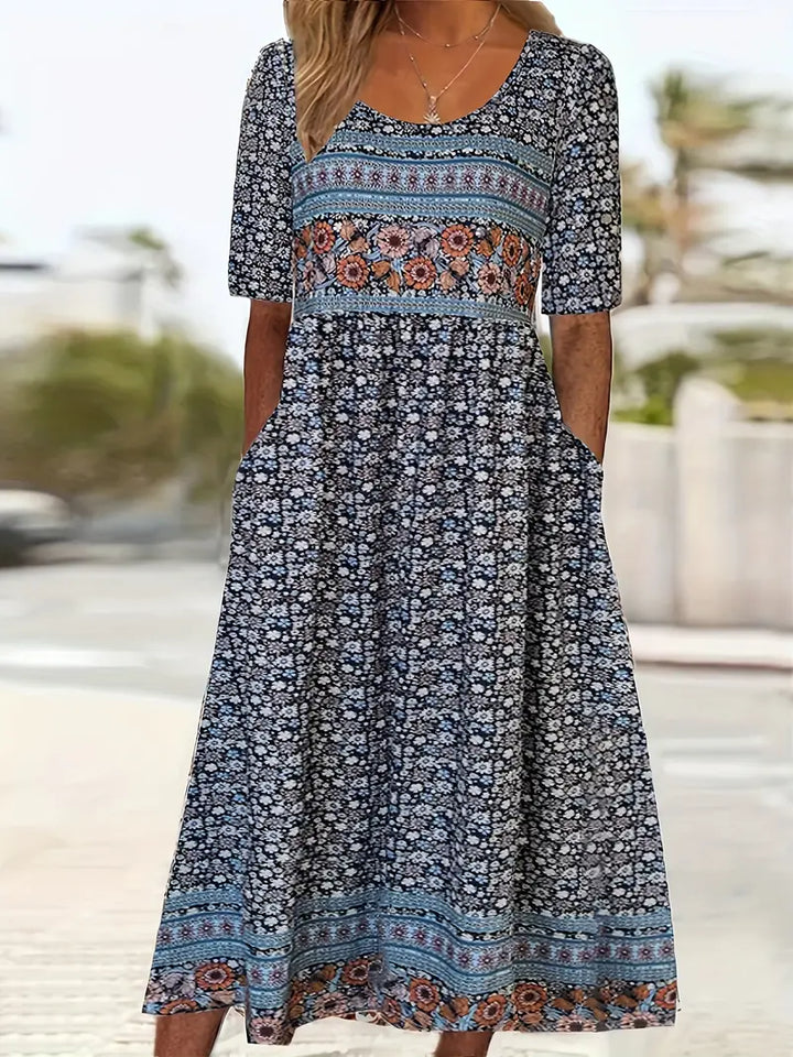 Janine™ | Jurk met Bohemian Print en Ronde Hals