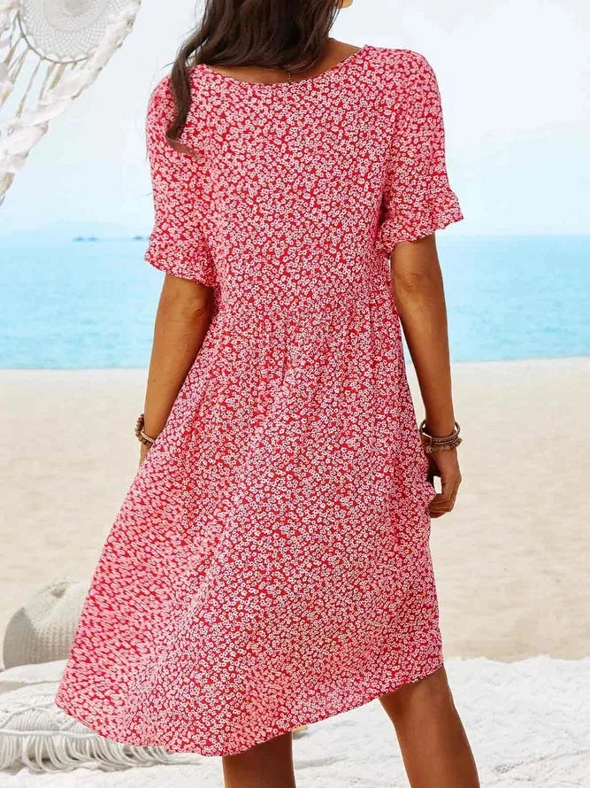Daisy | Dames Ditsy Bloemen V-Hals Korte Mouwen Smock Jurk
