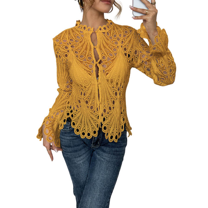 Bianca | Dames Blouse met Kanten Snit en Lange Mouwen