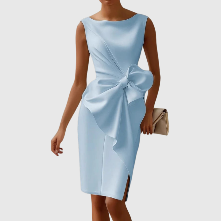 Eloise | Dames Midi Jurk met Bootnek en Mouwloos met Strikdetail