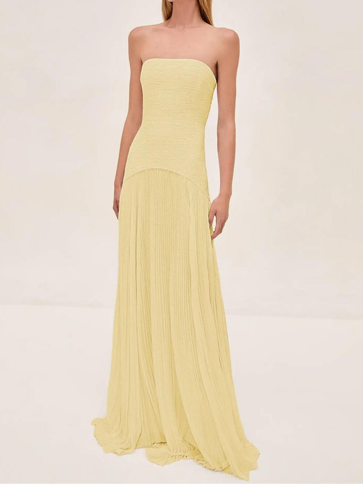Sage | Dames Strapless Plissé Maxi Jurk Formele Avondjurk