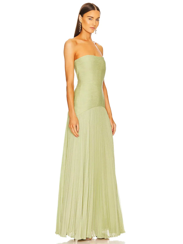 Sage | Dames Strapless Plissé Maxi Jurk Formele Avondjurk