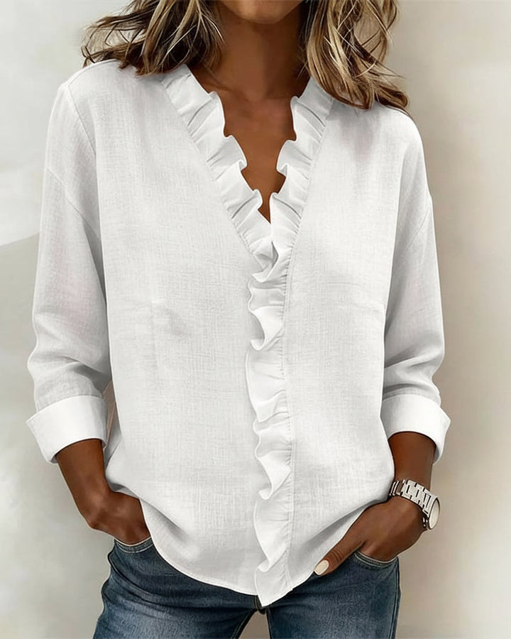 Sophie | Dames Ruffle V-Hals Lange Mouw Blouse Lente Top