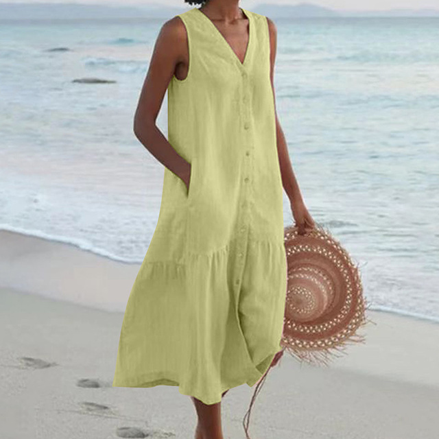 Barbara™ | Mouwloze Midi-jurk met Knopen