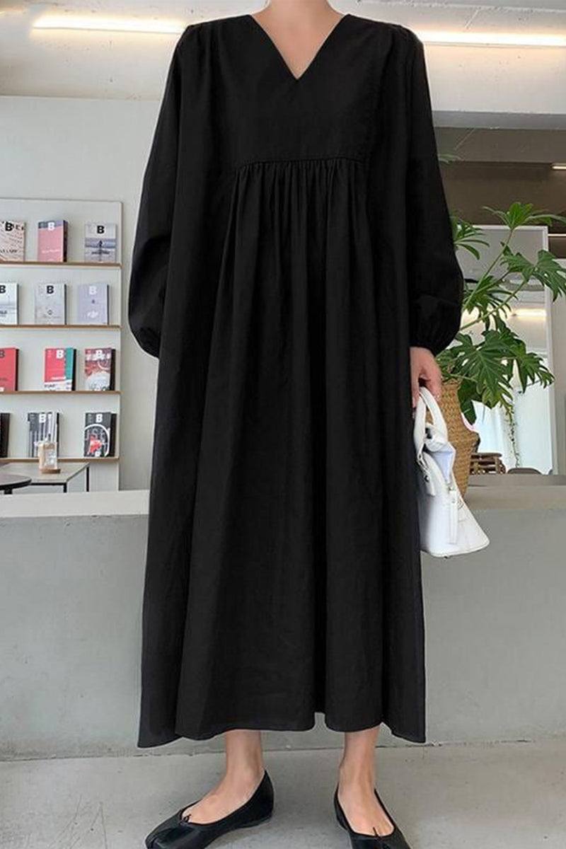 Herfst | Dames Midi-jurk met V-hals en Geraffineerde Taille met Ballonmouwen