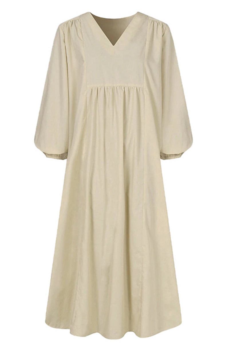 Herfst | Dames Midi-jurk met V-hals en Geraffineerde Taille met Ballonmouwen