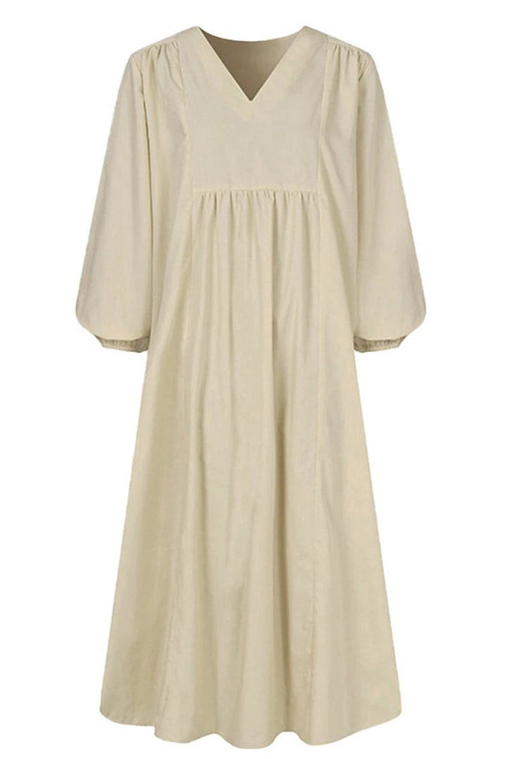 Herfst | Dames Midi-jurk met V-hals en Geraffineerde Taille met Ballonmouwen