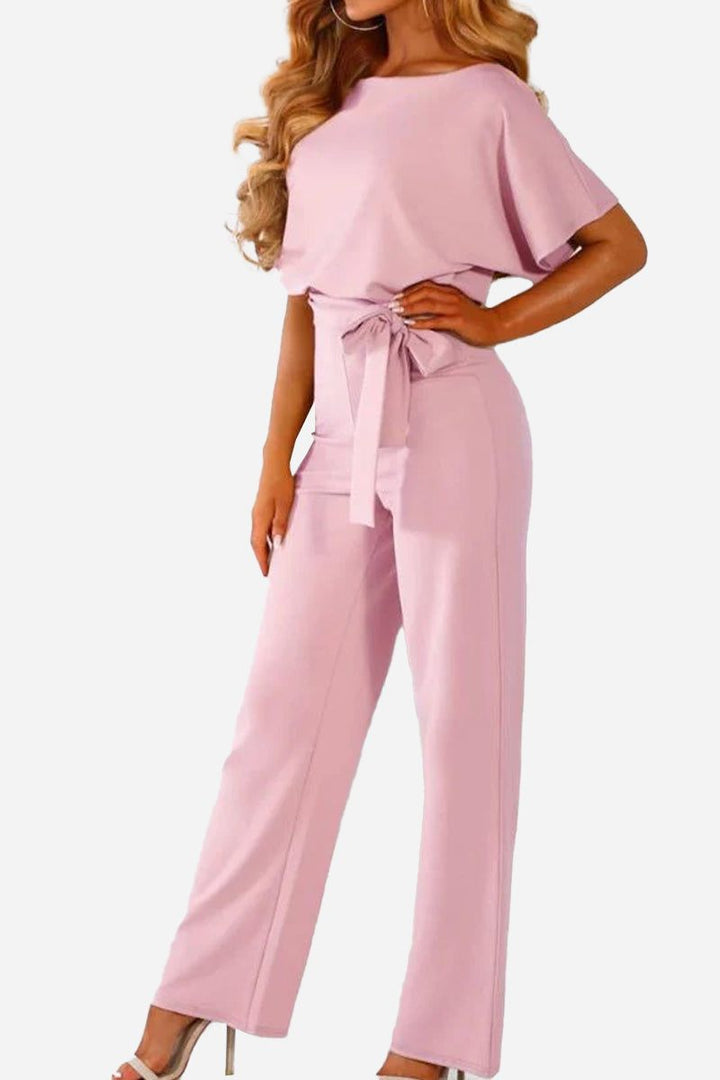 Stella | Dames Wijde Pijpen Jumpsuit met Ceintuur en Vleermuismouwen