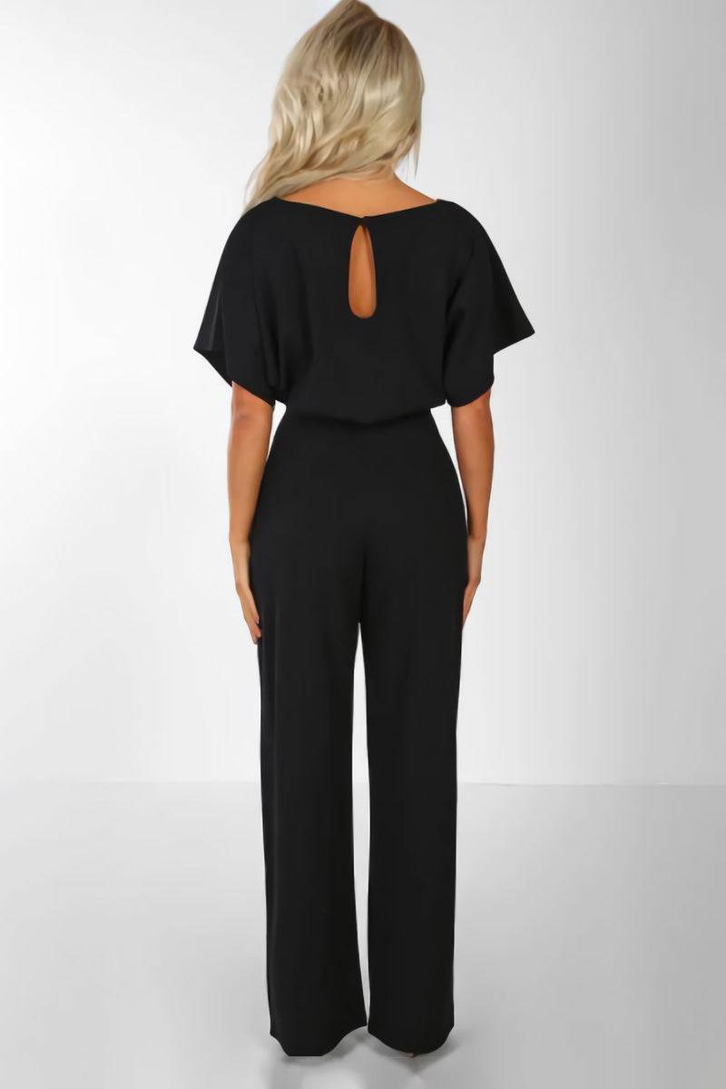 Stella | Dames Wijde Pijpen Jumpsuit met Ceintuur en Vleermuismouwen
