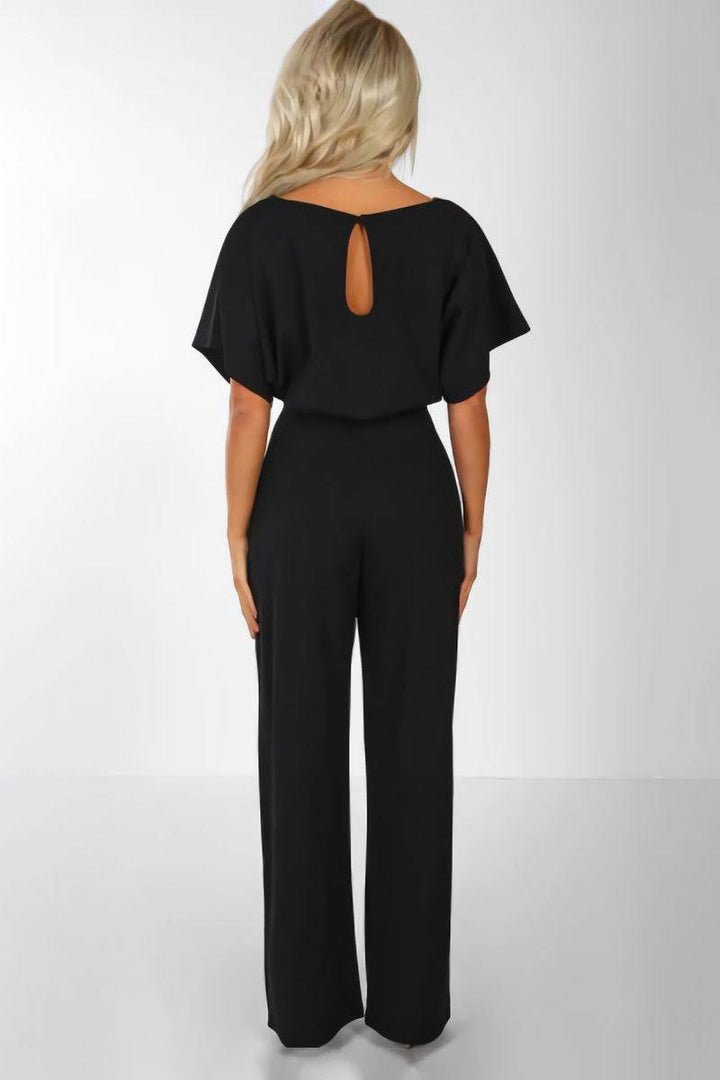 Stella | Dames Wijde Pijpen Jumpsuit met Ceintuur en Vleermuismouwen