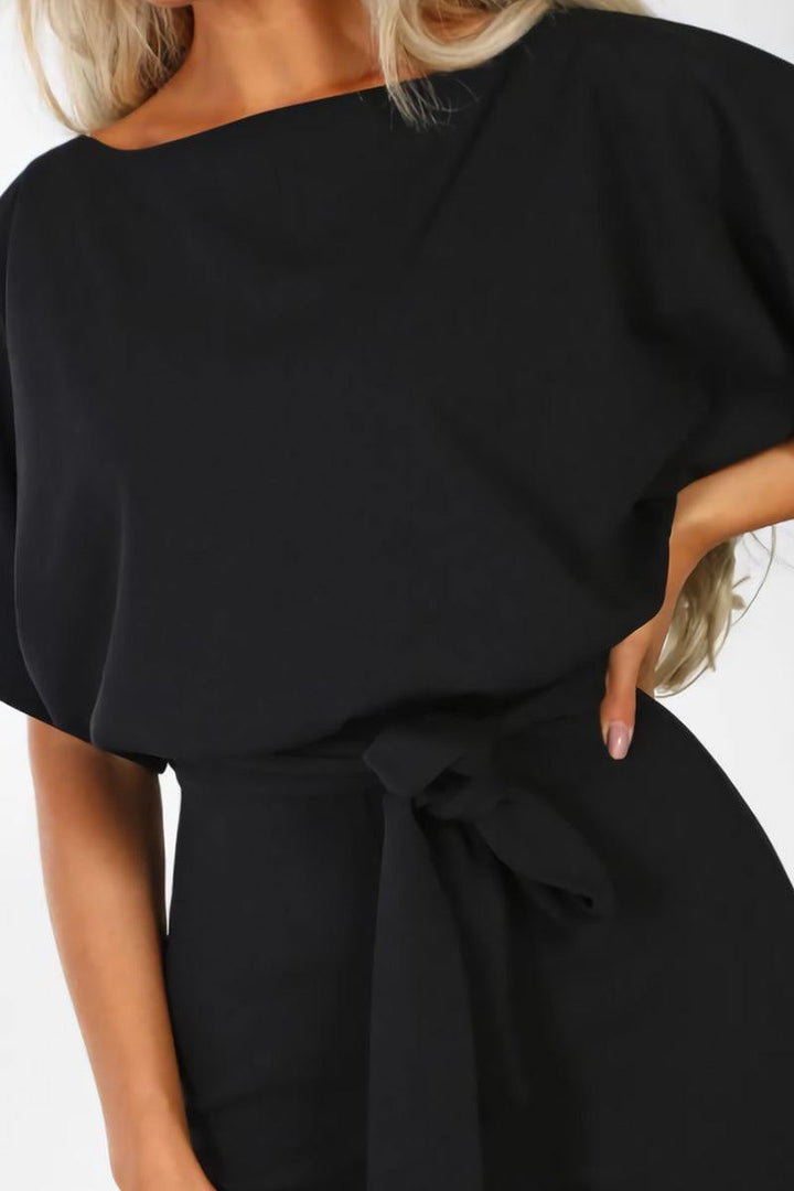 Stella | Dames Wijde Pijpen Jumpsuit met Ceintuur en Vleermuismouwen
