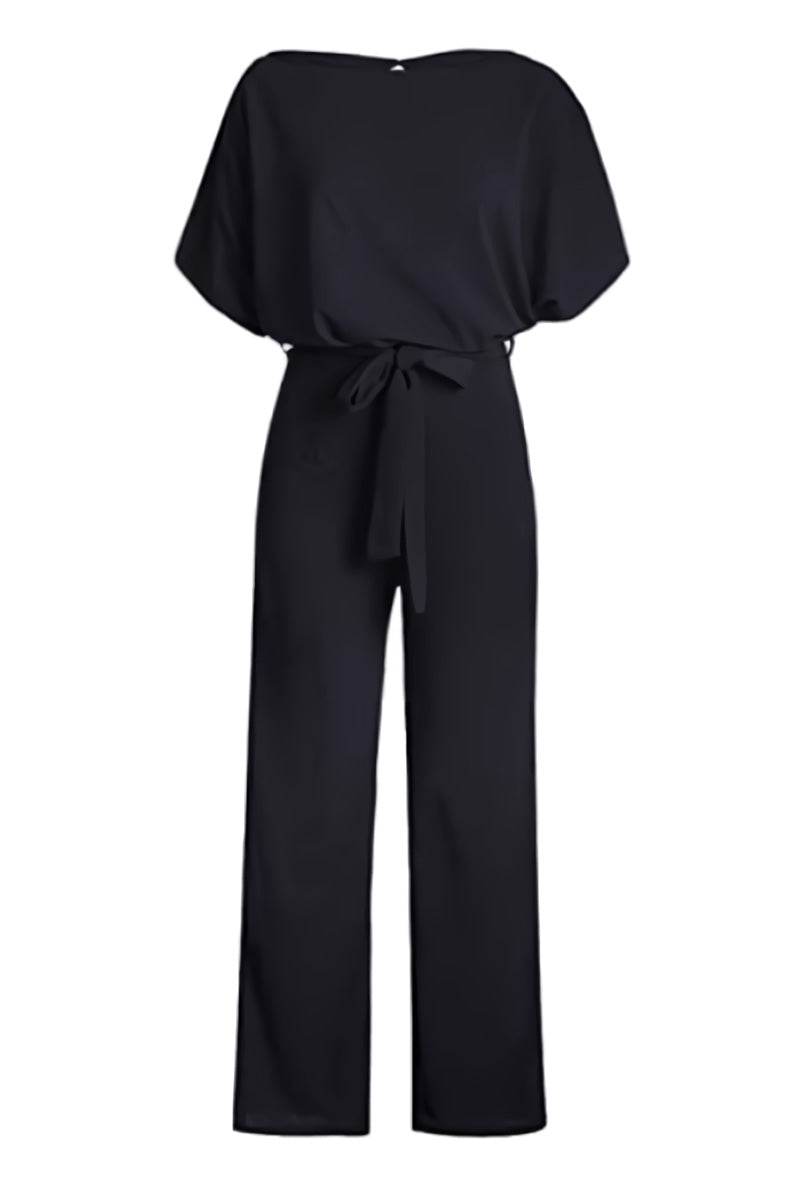 Stella | Dames Wijde Pijpen Jumpsuit met Ceintuur en Vleermuismouwen