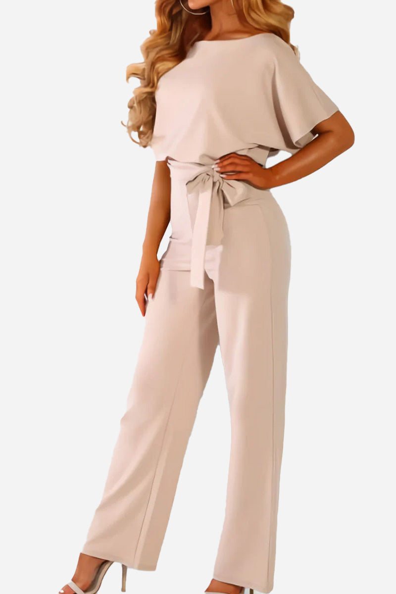 Stella | Dames Wijde Pijpen Jumpsuit met Ceintuur en Vleermuismouwen