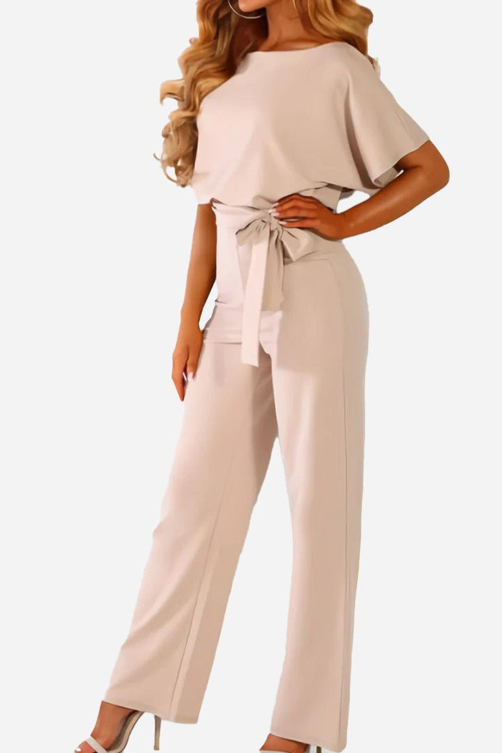 Stella | Dames Wijde Pijpen Jumpsuit met Ceintuur en Vleermuismouwen