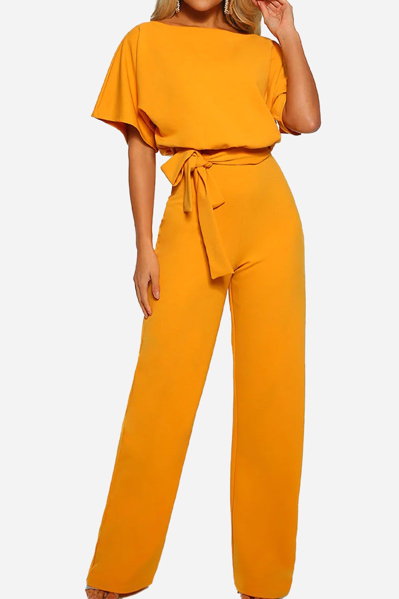 Stella | Dames Wijde Pijpen Jumpsuit met Ceintuur en Vleermuismouwen