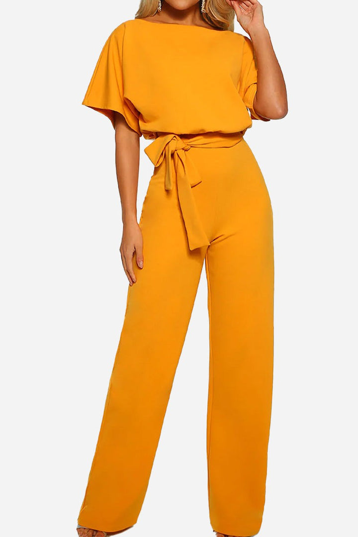 Stella | Dames Wijde Pijpen Jumpsuit met Ceintuur en Vleermuismouwen