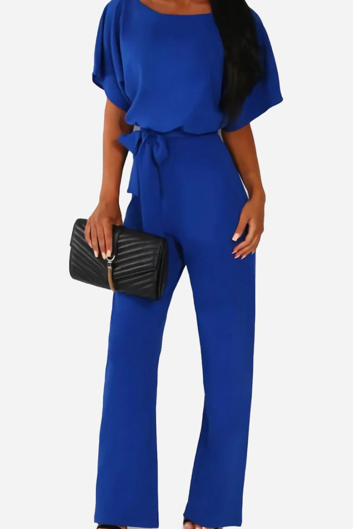 Stella | Dames Wijde Pijpen Jumpsuit met Ceintuur en Vleermuismouwen