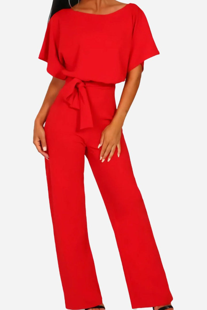 Stella | Dames Wijde Pijpen Jumpsuit met Ceintuur en Vleermuismouwen