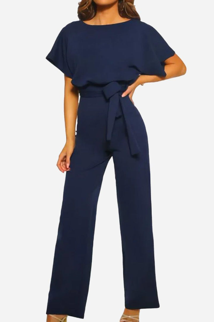 Stella | Dames Wijde Pijpen Jumpsuit met Ceintuur en Vleermuismouwen