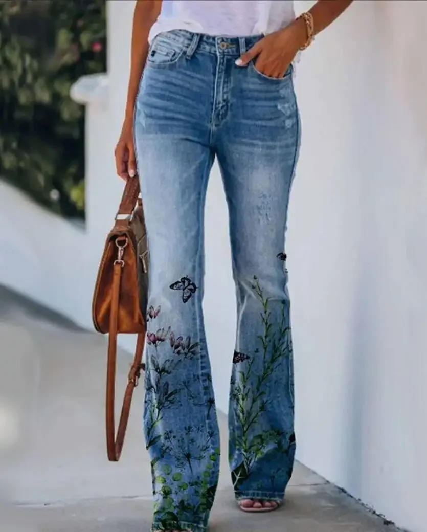 Meadow | Vrouwen Bloemenprint Hoge Taille Flared Jeans