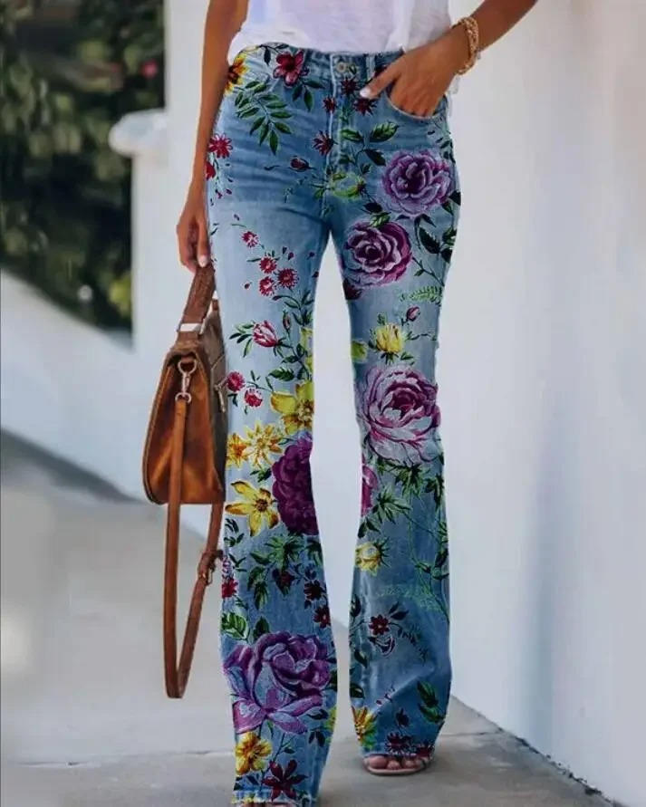 Meadow | Vrouwen Bloemenprint Hoge Taille Flared Jeans
