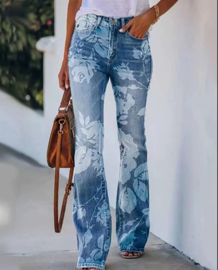 Meadow | Vrouwen Bloemenprint Hoge Taille Flared Jeans