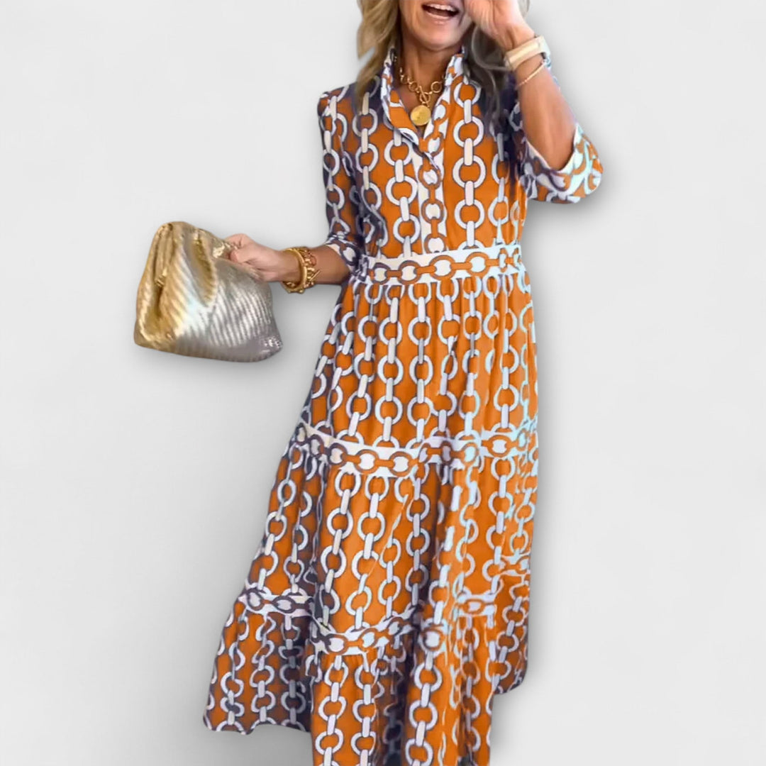 Wendy™ | Midi Jurk met Kettingpatroon