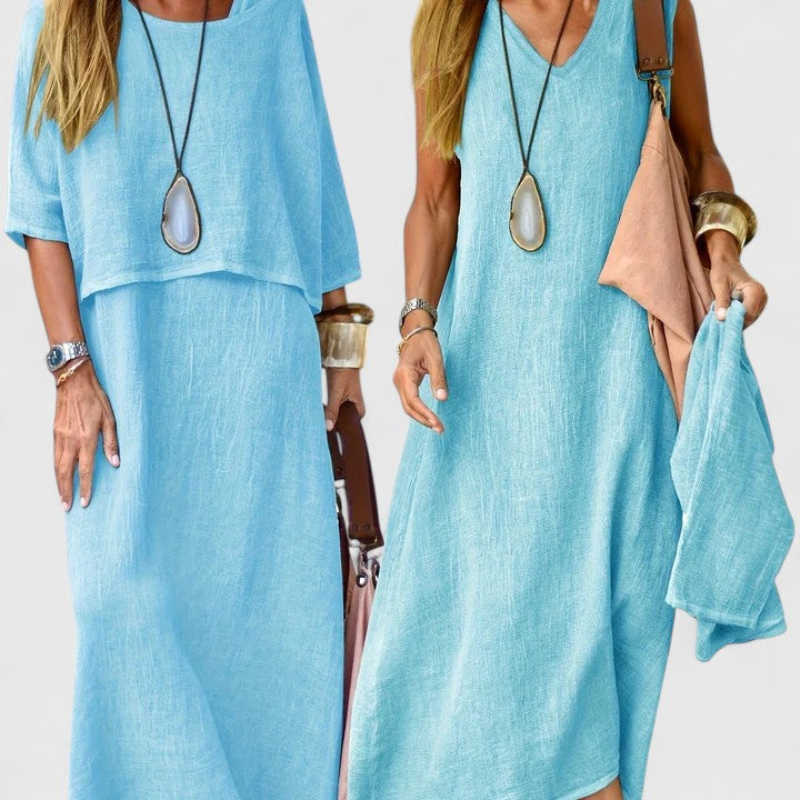 Lea | Dames Twee-delige Set Maxi Jurk & Korte Mouwen Top