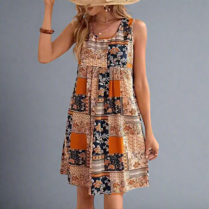Indie | Dames Boho Patchwork Print Mouwloos Mini Jurk