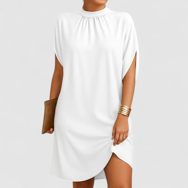 Rosie | Dames Midi Jurk met Hoge Hals en Split Mouwen