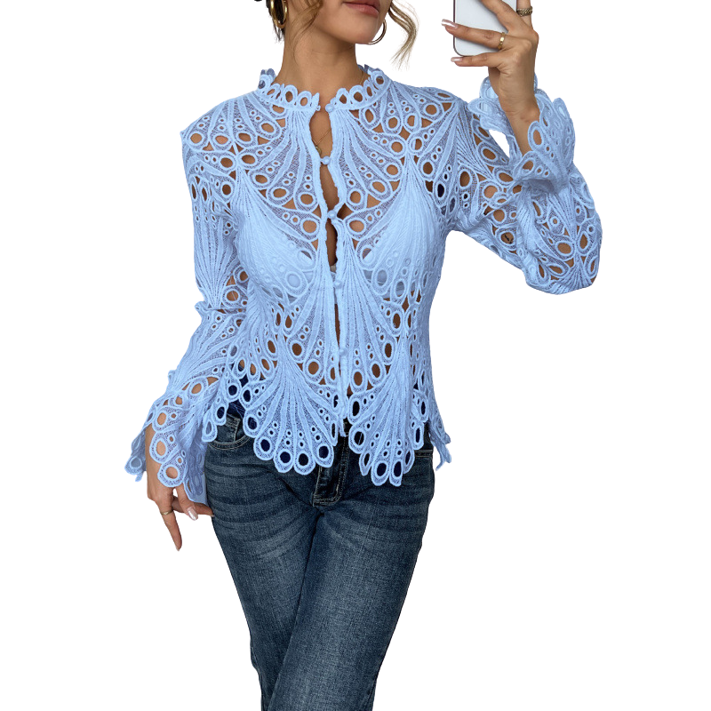 Bianca | Dames Blouse met Kanten Snit en Lange Mouwen