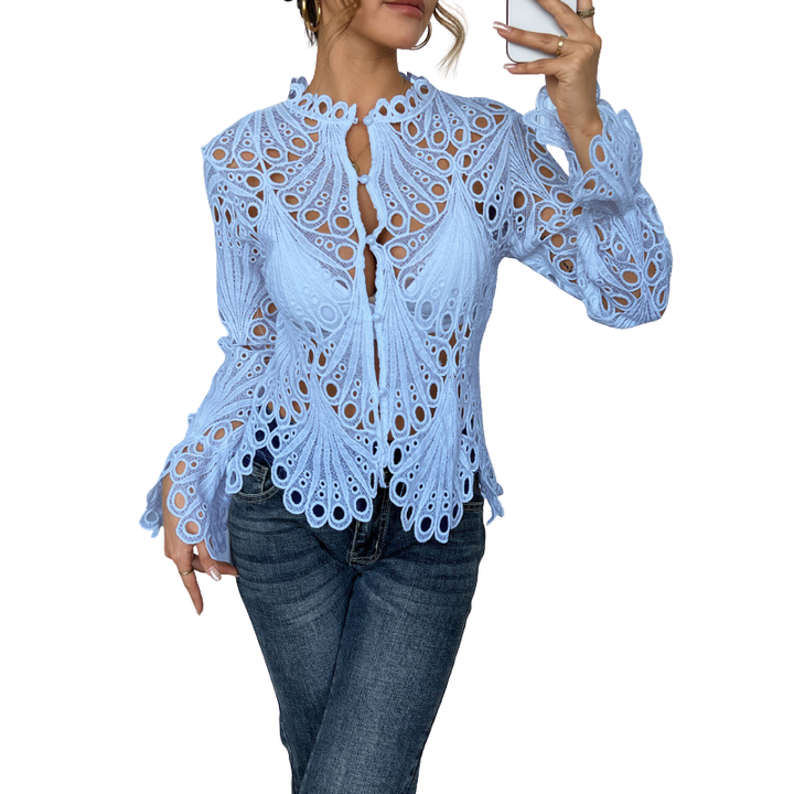 Bianca | Dames Blouse met Kanten Snit en Lange Mouwen