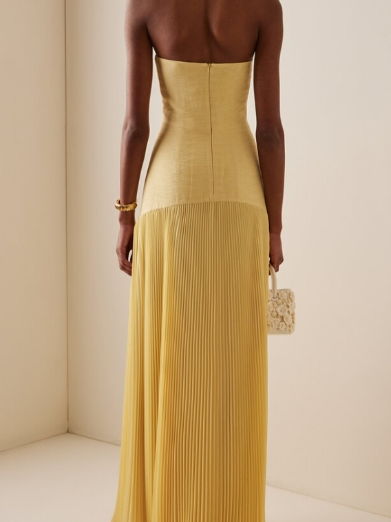 Sage | Dames Strapless Plissé Maxi Jurk Formele Avondjurk