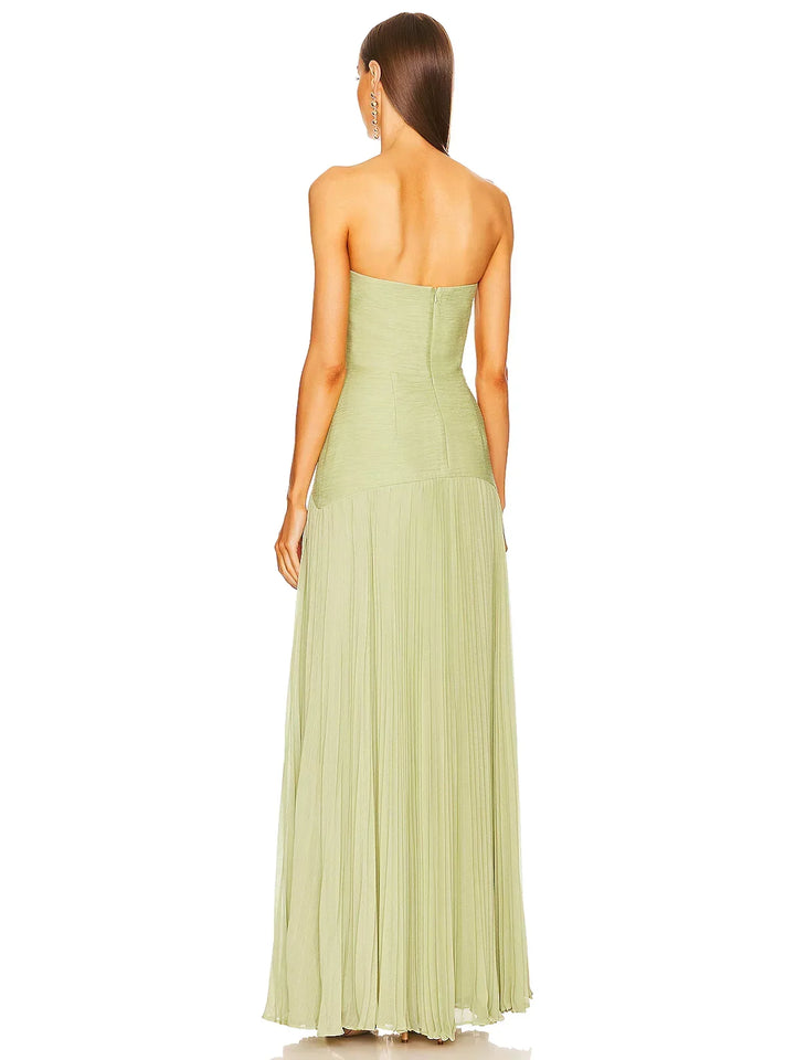 Sage | Dames Strapless Plissé Maxi Jurk Formele Avondjurk