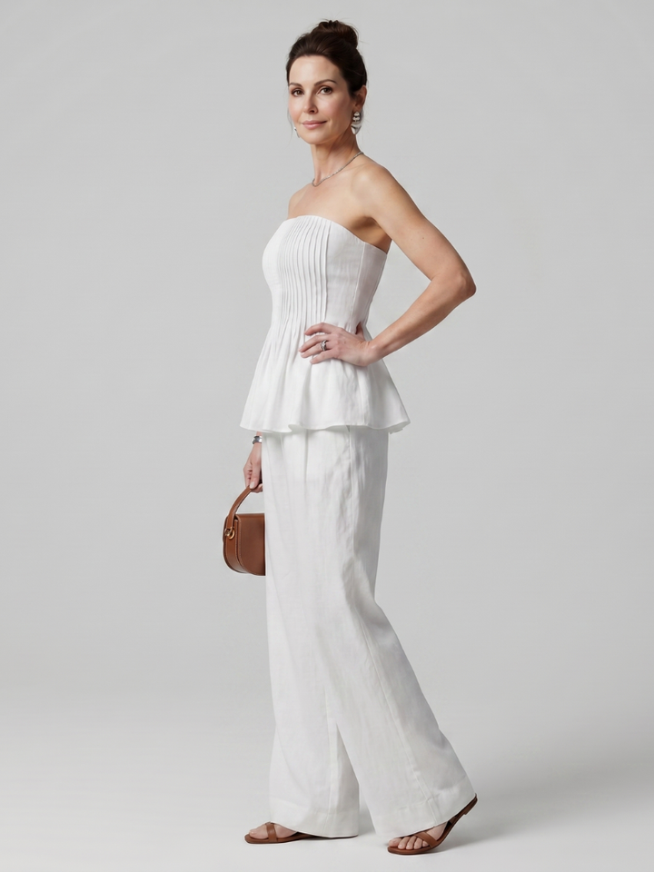 Rila | Strapless Smocked Top En Wijde Pantalon Set