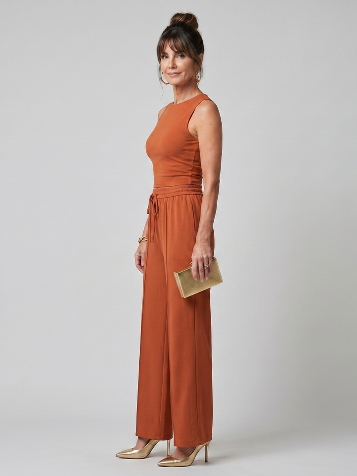 Valencia | Mouwloze Gladde Wijde Pantalon Set
